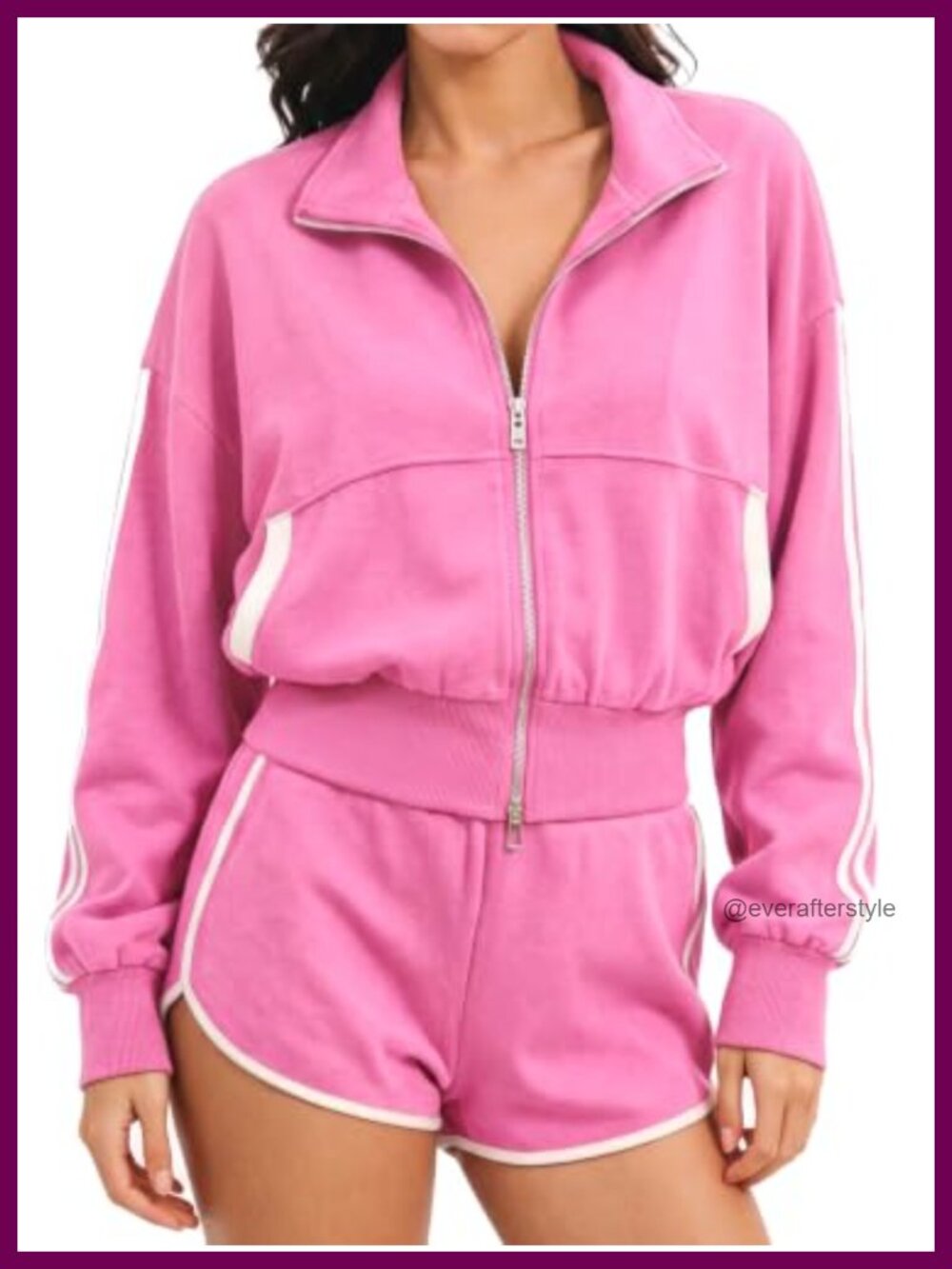 Womens 2 Piece Tracksuit Zip Up Jacket Shorts Set Sweatsuit Active Lounge